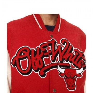 Chicago Bulls Off-White Red Varsity Jacket