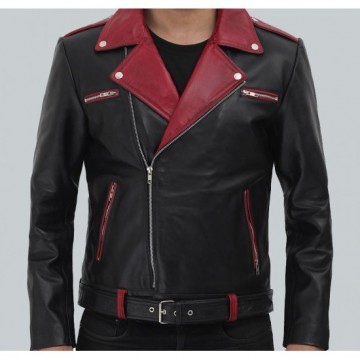 Jimmy Men's Black and Maroon Moto Jacket