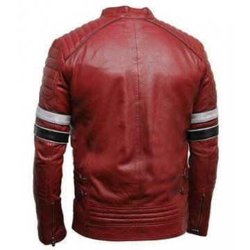 Men's Burgundy Biker Slim Fit Genuine Motorcycle Cafe Racer Leather Jacket