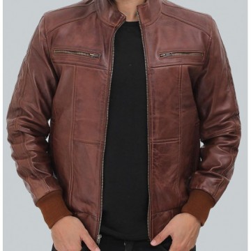 Johnston Men's Brown Lambskin Bomber Leather Jacket