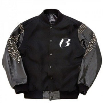 Men's Ruff Ryders Black Letterman Jacket Men's Ruff Ryders Black Letterman Jacket