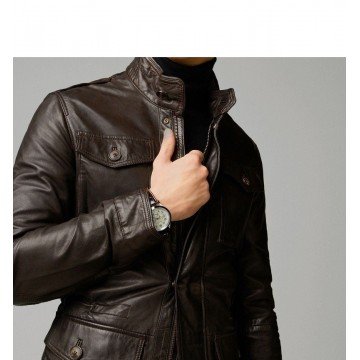 Men's Genuine Designer Lambskin Leather Long Jacket