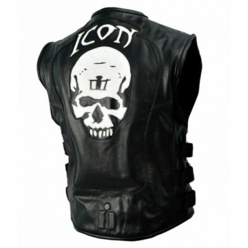 Men's Skull Regulator Icon Black Leather Motorcycle Vest