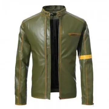 Old Splice Stand Collar Leather Green Jacket