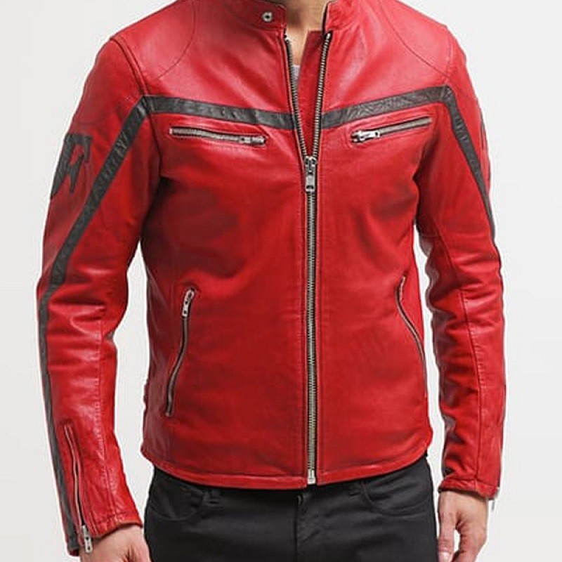 Columbus Red Leather Motorcycle Jacket