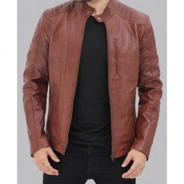 Men's Benjamin Cafe Racer Brown Leather Jacket Men's Benjamin Cafe Racer Brown Leather Jacket