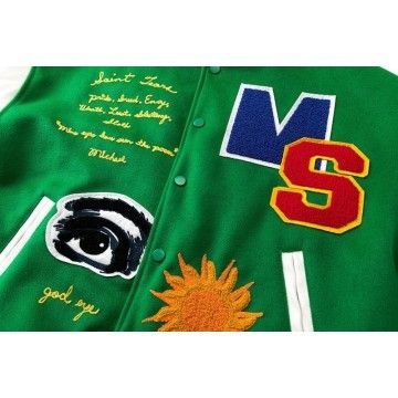 Mens Off White Savior Biker Green Varsity Jacket