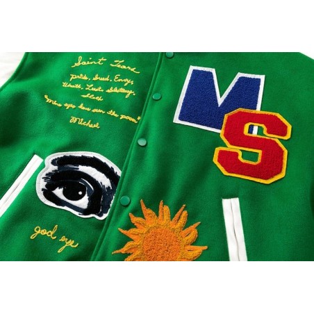 Mens Off White Savior Biker Green Varsity Jacket