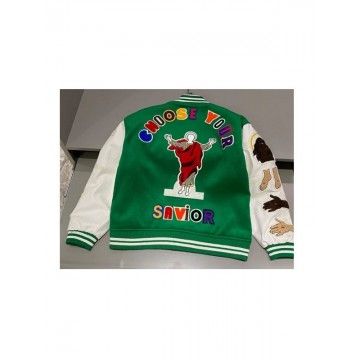 Mens Off White Savior Biker Green Varsity Jacket