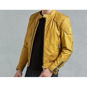 Men's Yellow Cafe Racer Leather Jacket