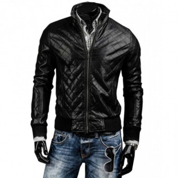Men's Slim Fit Black Quilted Leather Biker Jacket