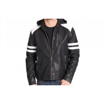 Men's Leather Moto Hoodie Jacket