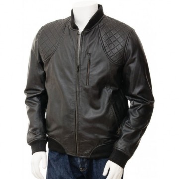 Men's Classic Quilted Panel Leather Bomber Jacket