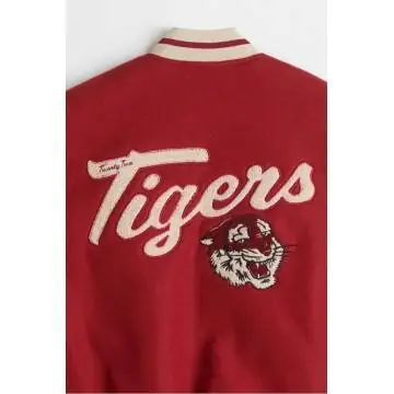 Baseball Embroidered Red Tigers Wool Varsity Jacket Baseball Embroidered Red Tigers Wool Varsity Jacket