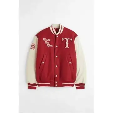 Baseball Embroidered Red Tigers Wool Varsity Jacket Baseball Embroidered Red Tigers Wool Varsity Jacket