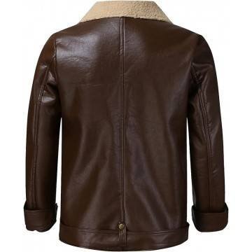 Men’s Street Style Brown Shearling Leather Jacket