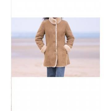 New Womens Beige Sherling Fur Coat