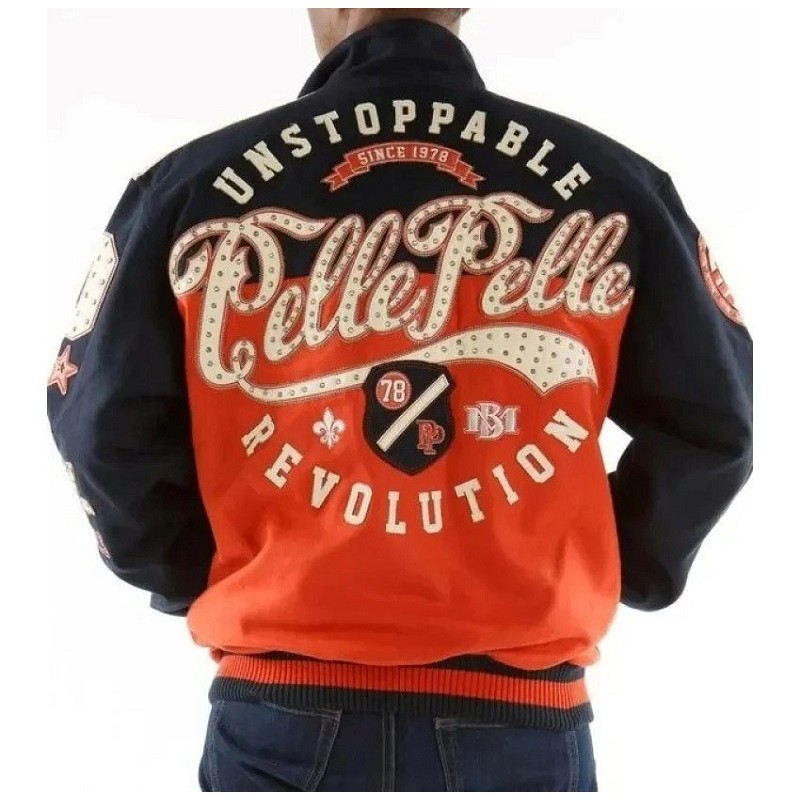 Pelle Pelle Unstoppable Revolution Orange Varsity Jacket