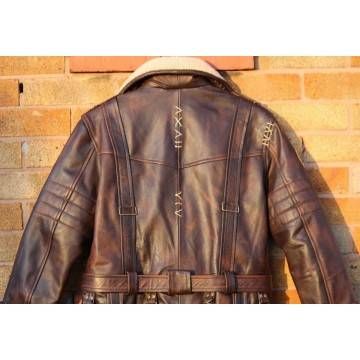 Mens Brown Shearling Distressed Brown Faux Fur Leather Long Winter Coat