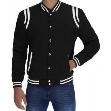 Mens Black Bomber White Stripes Jacket