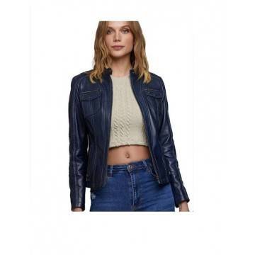 New Stylish Navy Blue Motorcycle Slimfit Leather Jacket For Women New Stylish Navy Blue Motorcycle Slimfit Leather Jacket For Women