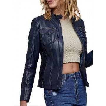 New Stylish Navy Blue Motorcycle Slimfit Leather Jacket For Women New Stylish Navy Blue Motorcycle Slimfit Leather Jacket For Women