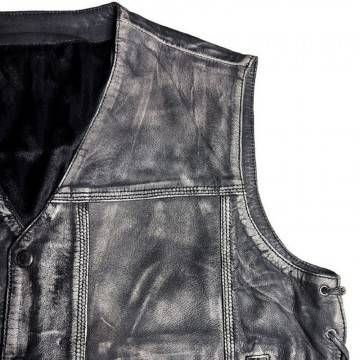 Men Vintage Motorcycle Distressed Black Vest