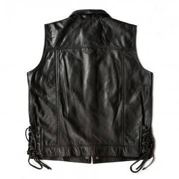 Mens Black Side Laces Motorcycle Leather Vest