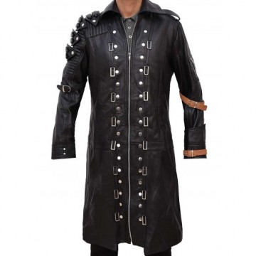 PUBG Playerunknown's Battlegrounds Black Leather Trench Coat