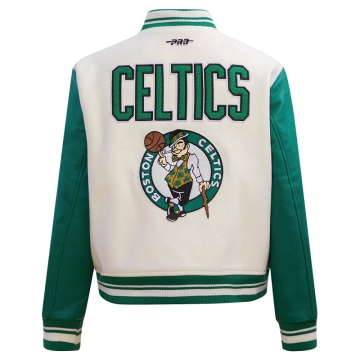 Womens Celtics Retro Classic Off-White Varsity Jacket Womens Celtics Retro Classic Off-White Varsity Jacket