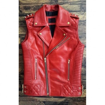 Men’s Red Cowhide Leather Biker Vest