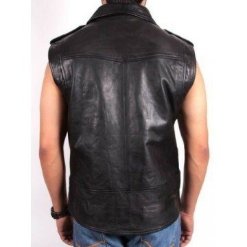 Men Vest Style Jacket Genuine Lambskin Black Leather Designer Bikers Party 931