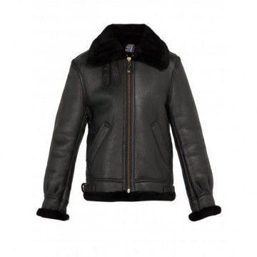 Men's Schot Aviator Faux Shearling Black Leather Jacket