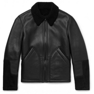 Men's Aviator Shearling Lined Leather And Suede Jacket