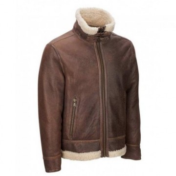 Men's Aviator Faux Shearling Brown Leather Jacket