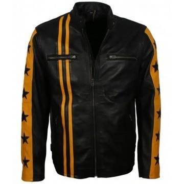 Yellow Star Stripes Leather Jacket