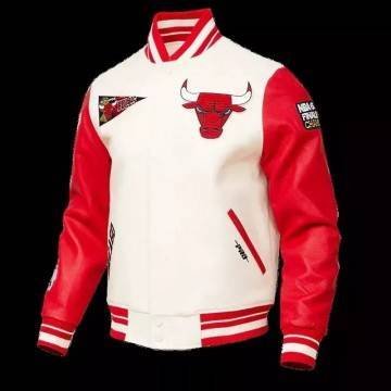 Classic Retro Chicago Bulls White and Red Varsity Jacket