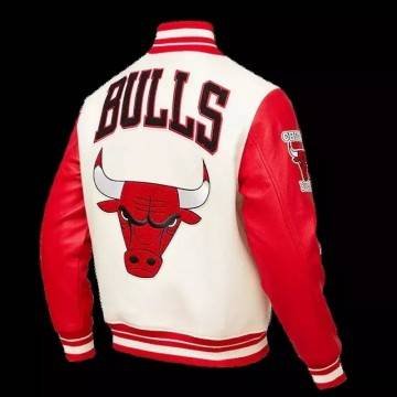 Classic Retro Chicago Bulls White and Red Varsity Jacket