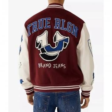 True Religion Spliced Maroon Varsity Jacket