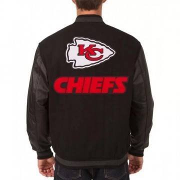 Varsity Kansas City Chiefs Black Wool/Leather Jacket Varsity Kansas City Chiefs Black Wool/Leather Jacket
