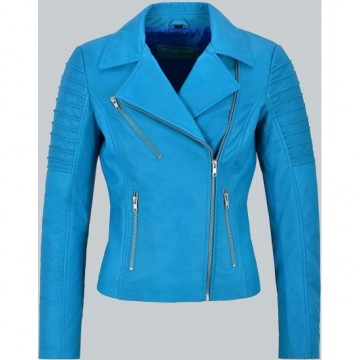 Fashion Designer Electric Blue Biker Style Jacket