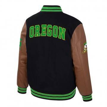 Oregon Ducks Navy & Brown Letterman Jacket