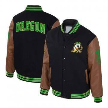 Oregon Ducks Navy & Brown Letterman Jacket