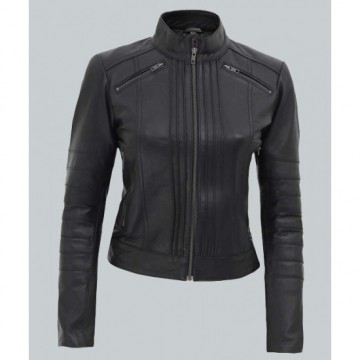 Bergamo Women's Black Slim Fit Genuine Leather Jacket