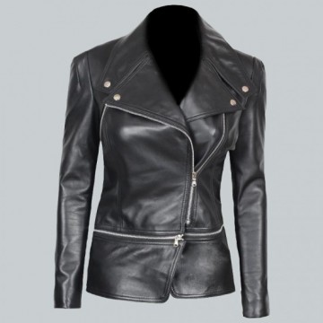 Alabama Black Leather Biker Jacket