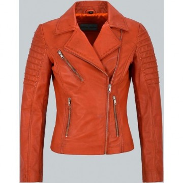Classic Orange Mila Kunis Women Leather Jacket