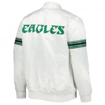 White Philadelphia Eagles Striped Satin Jacket
