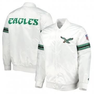 White Philadelphia Eagles Striped Satin Jacket