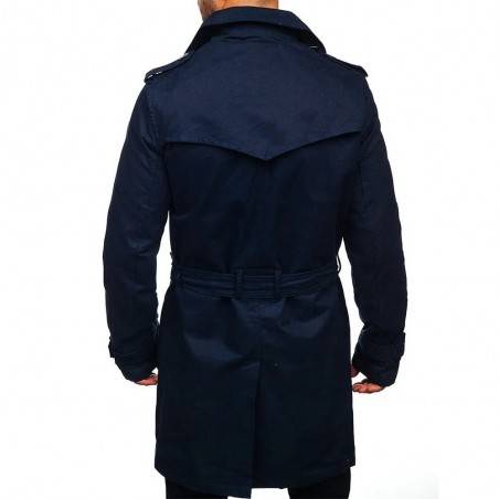 Classic Navy Blue Double-Breasted Trench Coat for Men