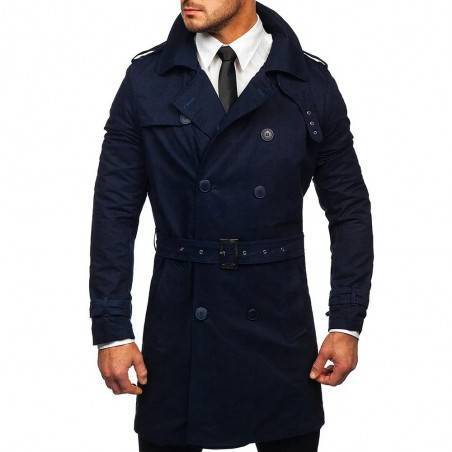 Classic Navy Blue Double-Breasted Trench Coat for Men
